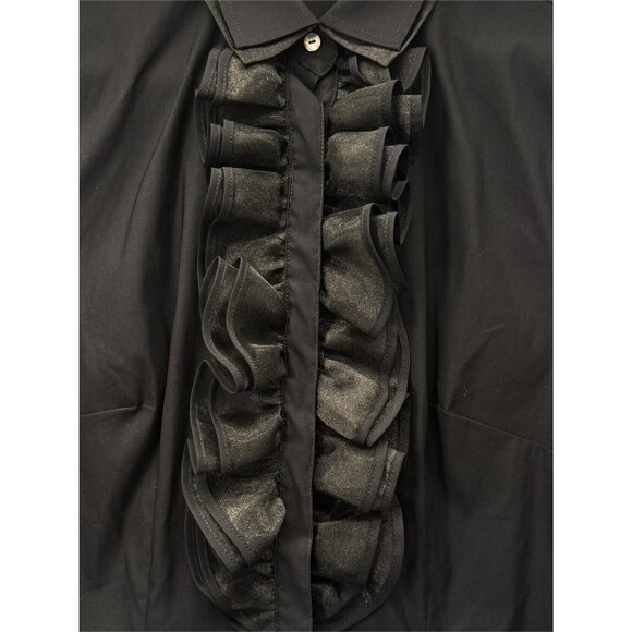 Chic Black Ruffled Women's Button Down Shirt - Picture 3 of 12